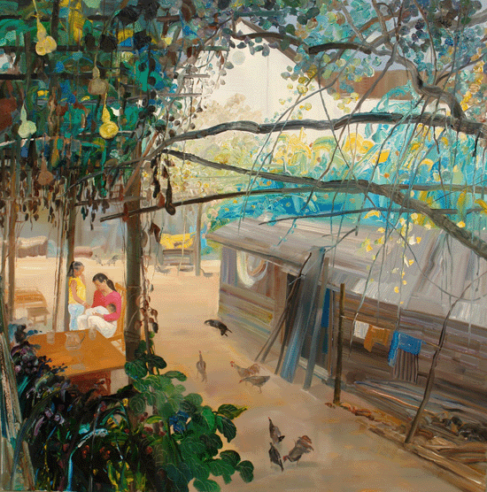 雷务武农家小院油画