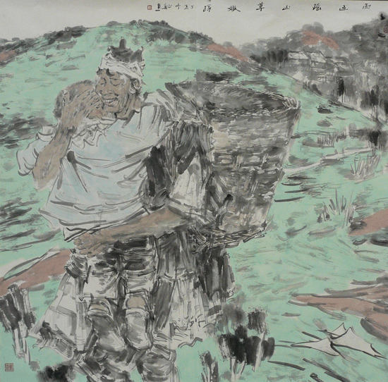 潘正华雨过瑶山草嫩绿中国画